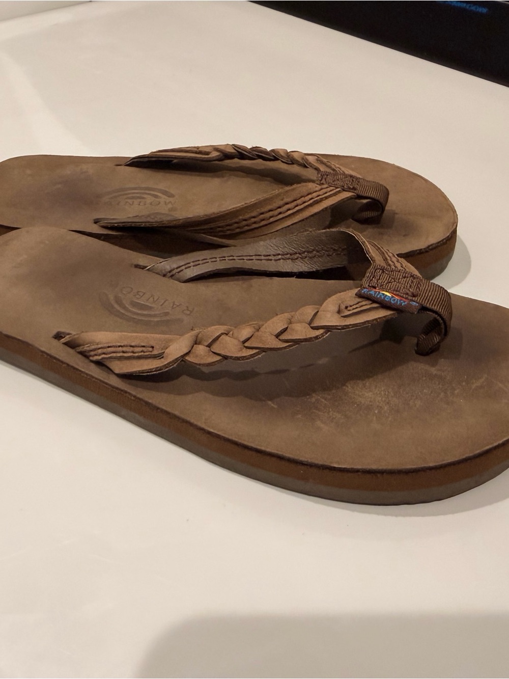 Rainbow Flirty Braided Leather Flip Flops